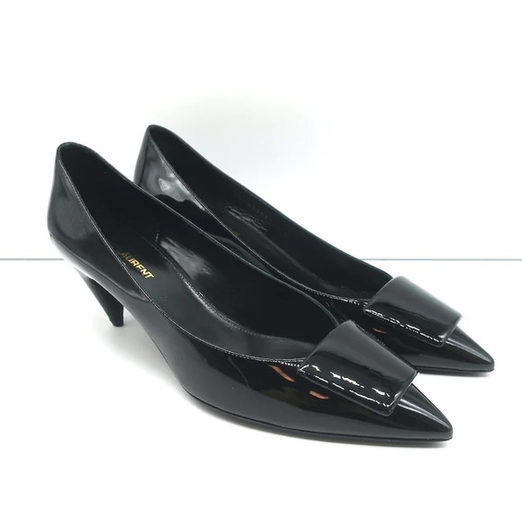 Saint Laurent Anais 55 Pointed Toe Pumps Black Patent Leather Size 40.5 - Picture 1 of 11